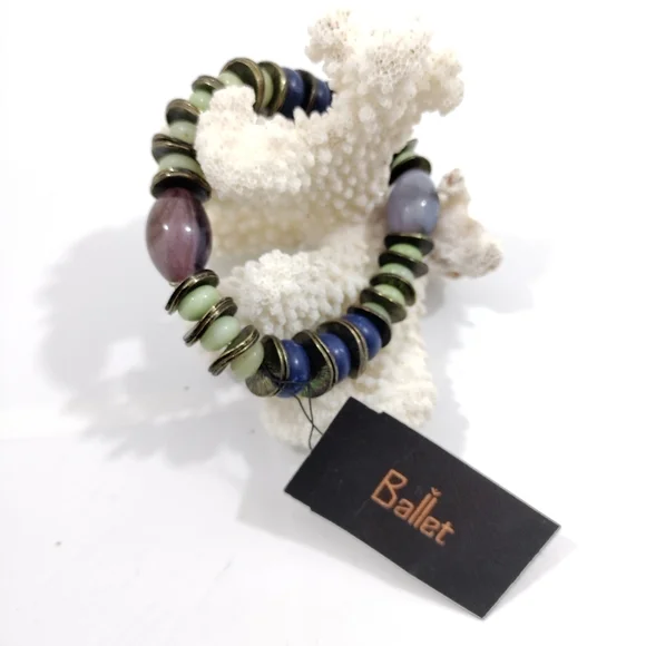 Ballet New Stretch Brass Blue Mint Lavander Beads Bracelet OS - Picture 4 of 6